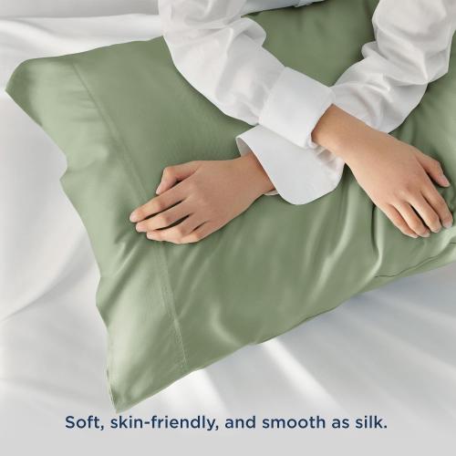 Bedsure Cooling Pillow Cases Queen Size Set of 2, Rayon Derived from Bamboo Queen Pillowcases, Sage Green Pillow Case, Breathable & Silky Soft Bedding Pillow Cover with Envelope Closure, 20x30 Inches