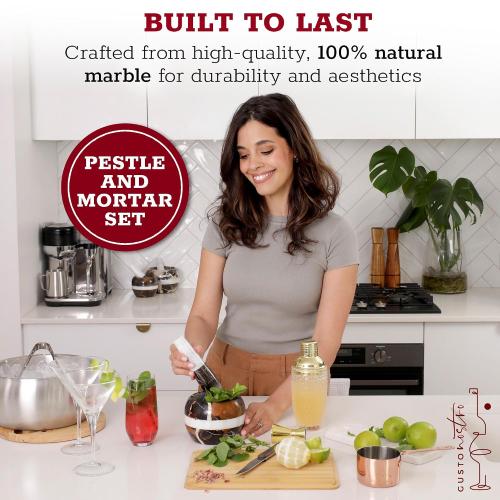 Gusto Nostro Natural Marble Mortar and Pestle Set | 6 Inch - 3.5 Cup Extra Large Mortar Pestle Set for Grinding Herbs, Nuts, Grains | Pesto Grinding and Guacamole Stone Bowl | Marble Spice Crusher