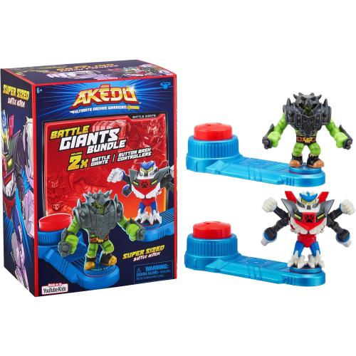 Akedo - Ultimate Arcade Warriors Battle Giants Versus Pack - Scratch-Atron VS Tonk - Mini Battling Action Figures Ready, Fight, Split Strike
