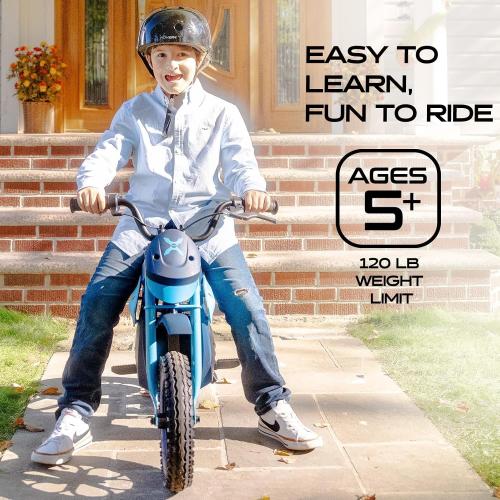 Hover-1 My First Dirt Bike for Kids - 300W Motor, 9MPH Max Speed, 9 Mile Range, 12” Off-Road Tires, 120LB Max Weight, Twist Grip Throttle & Rear Disc Brake Electric Dirt Bike for Kids Ages 5  Years