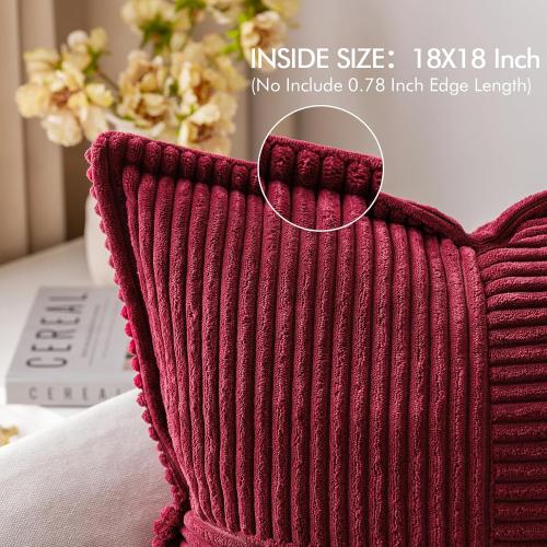 MIULEE Christmas Decorative Throw Pillow Covers for Couch Bed Livingroom 18x18 Inch Set of 2 Burgundy Boho Accent Throw Pllows Broadside Striped Patchwork Soft Corduroy Pillowcases