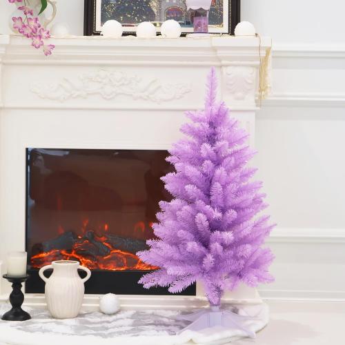 Small Christmas Tree 3FT Artificial Desktop Xmas Tree for Holiday Decor 160 Branch Tips,Purple