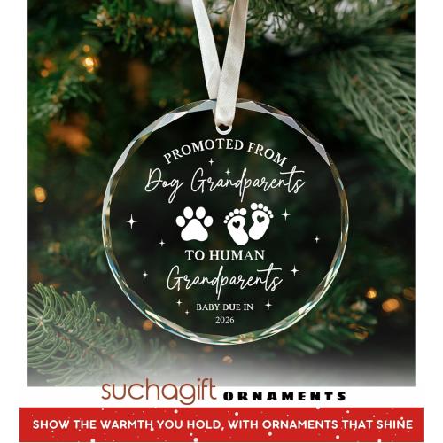 Grandparents Gifts - First Time Grandparents Gifts for Grandma, Grandpa - Baby Pregnancy Announcement Ornament for Grandma Grandpa - Promoted from Dog Grandparent to Human Grandparent Ornament