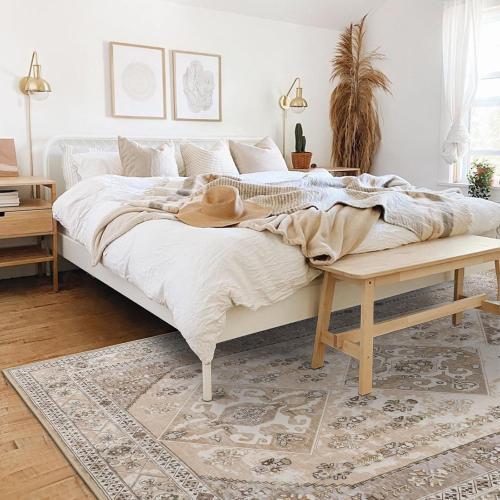 Rineflo-9'x12' Area Rugs,Machine Washable Rug for Living Room Dinner Room Bedroom,Bohemian Style Soft Non Slip Rug Carpet,Oriental Vintage Low Pile Large Area Rug(Brown, 9'x12')