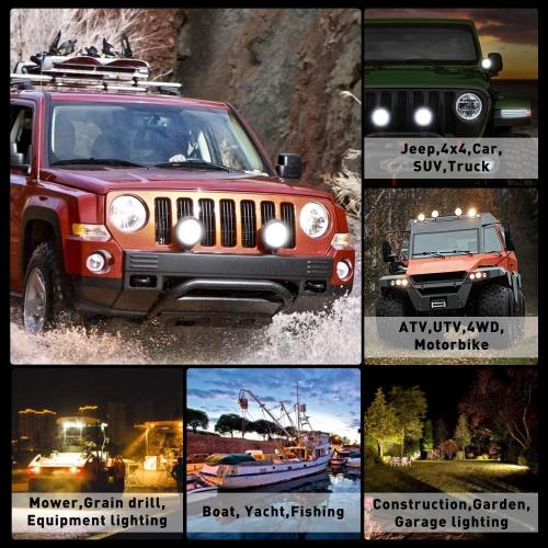 Round LED Work Light, 60W Flood Spot Combo Beam LED Light Bar with Daytime Running Light, 4PCS Off Road Driving Lights for Truck Pickup SUV ATV UTV