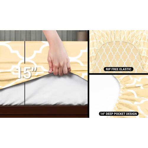 Utopia Bedding King Sheet Set (Quatrefoil Ivory) - 1 Fitted Sheet, 1 Flat Sheet and 2 Pillowcases - Soft Brushed Microfiber Bed Sheets
