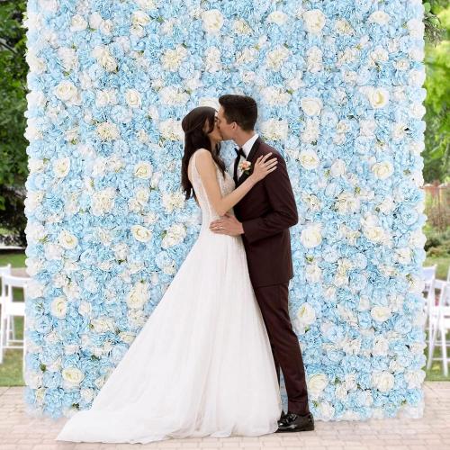 MoKoHouse Blue Backdrop Artificial Flower Wall: 12 Packs 15x15 Inches Photo Backdrop Panels Silk Flower Wall for Wedding Party Baby Bridal Shower