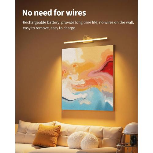 KDG LED Cordless Wall Picture Light with Remote, 7000mAh Rechargeable Dimmable Art Lighting, Adjustable Swing Arm, Picture Frame Light for Gallery, Living Room, Hallway, 24 inch, Bronze