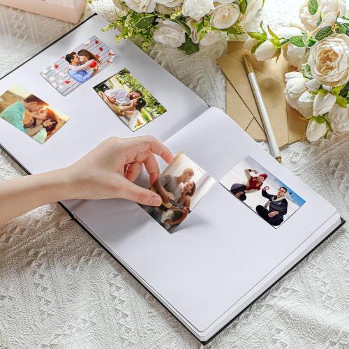 Colarr Hardcover Couples Scrapbook 144 Pages 8.7 x 8.7 Wedding Couples Photo Album Scrapbook Journal for 1 Year Wedding Memory Anniversary Photo Book Gift with 2 Markers(Black)