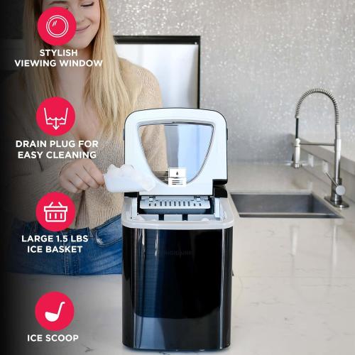 Frigidaire EFIC123-SSBLACK Compact Countertop Ice Maker, 26lbs of Ice per Day, Black Stainless