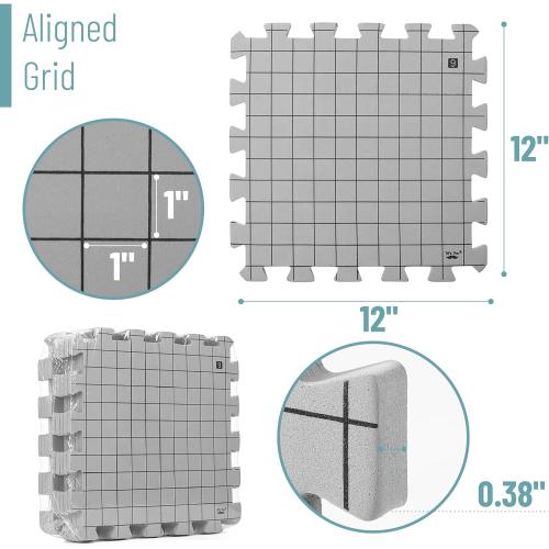 Mr. Pen- Blocking Mats for Knitting & Crochet Projects, 12 x 12, 9 Pack with 150 pcs T-Pins, Gray Aligned Grid Knitting Blocking Mats and Pins, Water & Heat Resistant