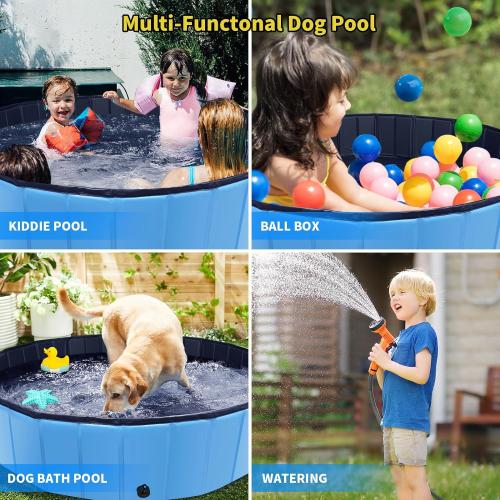 Foldable Dog Pool, 63 x 12 Kiddie Pool with Hard Plastic, Non-Slip Dog Bath Tub for Outdoor Backyard, Collapsible Dog Swimming Pool for Kids Dogs Pets (Blue)