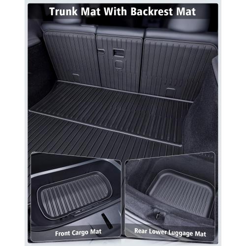 Floor Mats Custom for Tesla New Model Y Juniper 2025 2026 5-Seat Cargo Liner with Backrest Mat All Weather TPE Full Set with Front Trunk Mat Rear Cargo Liner for Juniper Automotive Accessories, Black