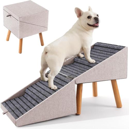 Dog Ramp for Couch and Bed Dog Stairs for Small Dogs and Cats, Foldable 2 in 1 Pet Steps for Medium Large Dogs and Puppy, Split Ottoman Design Pet Ramp Light Gray