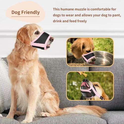 HEELE Dog Muzzle Nylon Soft Anti-Biting Barking Secure,Mesh Breathable Pets Muzzle for Small Medium Large Dogs 4 Colors 4 Sizes (L, Pink)
