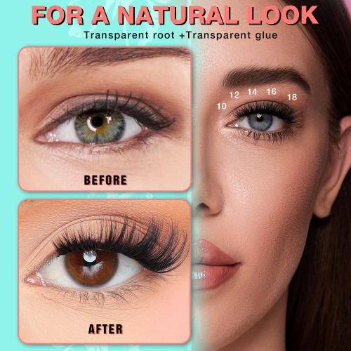 No Glue Needed Lashes, Self Adhesive Eyelashes, DIY Lash Cluster Extensions Kit 10‑18mm,120pcs Fluffy D Curl Soft Natural Lashes with Tweezers–Fake Cat Eye Wispy Individual Clusters 1-5-L