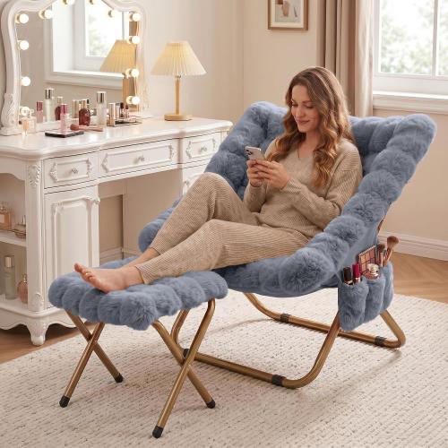 Kasunpul Comfy Saucer Chair, Soft Faux Fur Oversized Folding Accent Chair, Lazy Chair for Teens Adults(Gray)