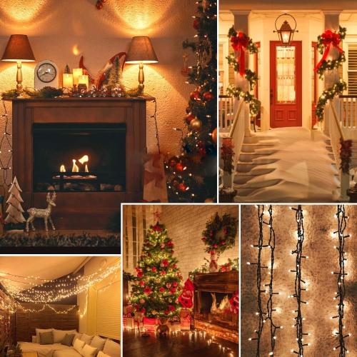 Connectable 300LED 99Ft 13Modes Christmas String Lights Outdoor Indoor | Extendable Green Wire Warm White Christmas Tree Lights with Timer | Twinkle Fairy Light Plug in for Xmas Tree(Warm White)