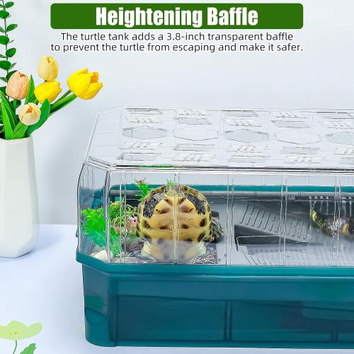 25.6×13×9.4'' Turtle Aquarium Turtle Tank with Filter-Rain Shower SPA Experience, Water Changes, and Ample Space for Activities-Suitable for Tortoises, Turtles, Hermit Crabs
