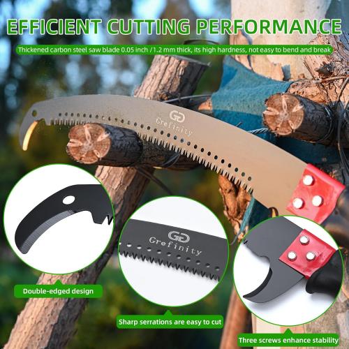 27FT Manual Pole Saw, Tree Branch Trimmer with 8-Section Fiberglass Handle, Sharp Steel Blade and Scissors, Lightweight Extendable Design for High Branch Trimming, Ideal for Palms and Shrubs