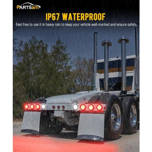 Partsam 6Pcs 4 Inch Round LED Trailer Tail Lights Kit - Round Led Stop Turn Tail Back-up Reverse Fog Lights 12 LED Include Lights Grommet 3-Prong Wire Pigtails for Truck Trailer RV(4 Red   2 White)