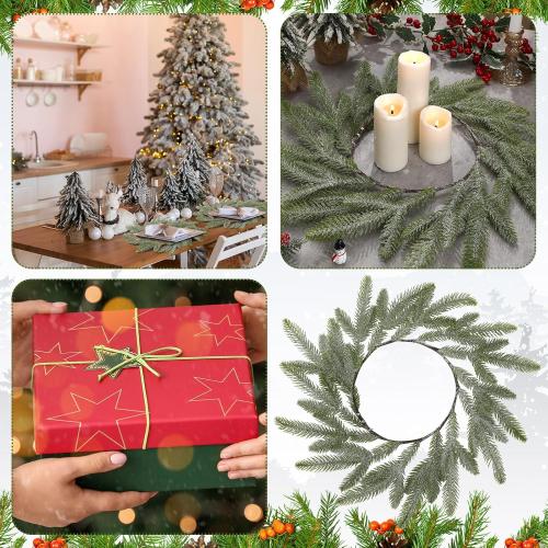 Christmas Placemats Set of 6 Round Greenery Place Mats Xmas Circular Artificial Wreath Dining Table Decor Winter Fake Plants Branches Mats for Kitchen Accessories (Norfolk and Powder Snow)
