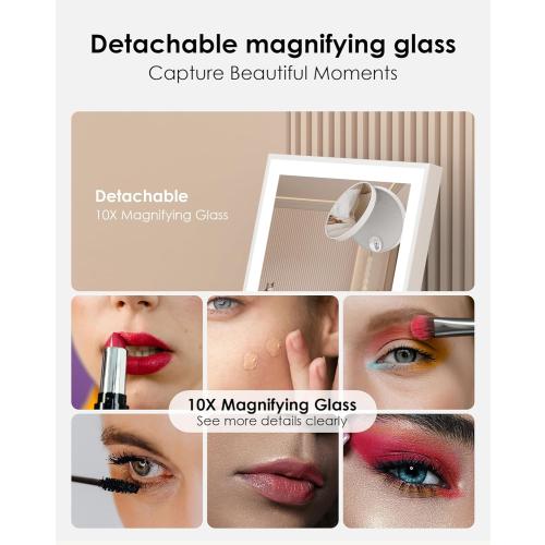 Hollywood Vanity/Makeup Mirror with Lights,18.9x11.8Lighted Makeup Mirror,Three Color Lighting Modes,Detachable 10X Magnification Mirror,360 Rotation,Touch Control,for Dressing Room,Bedroom ( little damage on the little mirror see the pictures )