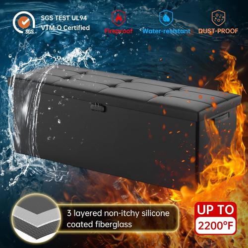DocSafe Storage Ottoman Bench,Fireproof＆Waterproof Folding Bench with Lock(15”x 43”x15”),Leather Storage Chest with Handles＆2 Extra Boxes,Ottoman Safe for Bedroom,Living Room,Home Office,Black
