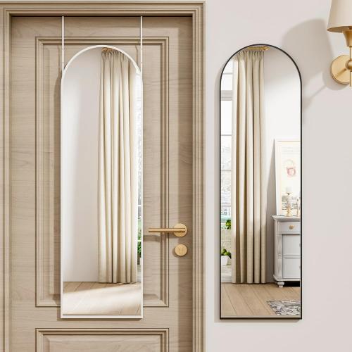 Vlush Door Mirror, Full Length Mirrors Over The Door, 14'' x 48'' Hanging/Rectangular Wall Mirror, Wall-Mounted/Hanging/Leaning, Home Decor,(Black)