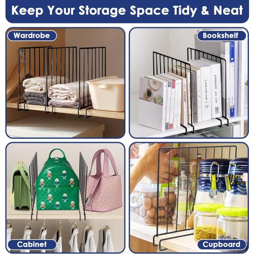 SSAWcasa Shelf Dividers for Closet Organization, 8 Pack Shelf Organizer, Metal Dividers for Wood Shelves Separator for Purse Handbag Sweater Clothes Book Storage Bedroom Wardrobe Kitchen Cabinet