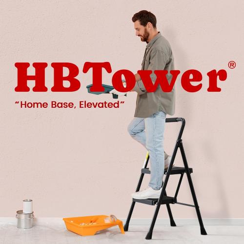 HBTower Step Ladder, Folding Step Stool with Wide Anti-Slip Pedal, Sturdy Steel Ladder, Convenient Handrail, Lightweight, Portable Steel Step Stool