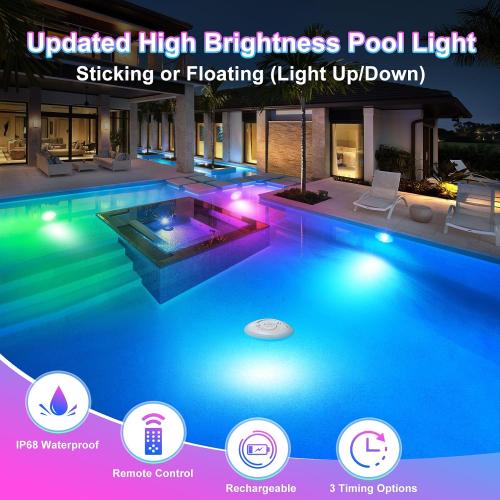 Rechargeable Submersible Pool Lights for Above Ground Pools Waterproof, Underwater LED Pool Lights for Inground Pool with Remote,Magnetic Swimming Pools Light for Hot tub,Spa-2PCS