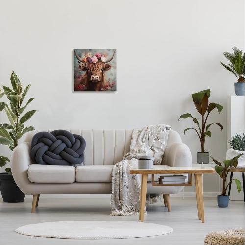 Stupell Industries Detailed Floral Highland Cow Canvas Wall Art by Irena Orlov