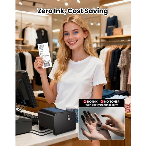 vretti Thermal Receipt Printer, 3'1/8 80mm Direct Thermal Printer with USB Serial LAN Port - Kitchen POS Printer ESC/POS Command Support Cash Drawer