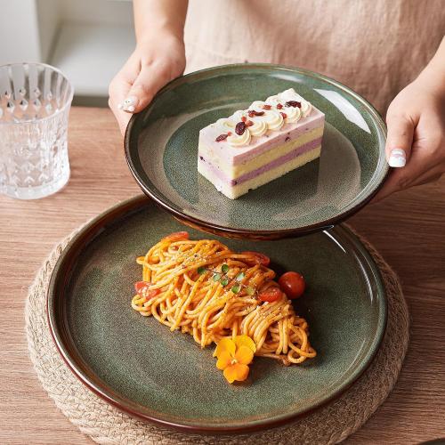Stoneware Dinnerware Sets for 6, 18 Pieces Ceramic Plates and Bowls Sets, Chip and Scratch Resistant Dish Set, Dishwasher & Microwave Safe Plate Set, Brown Green