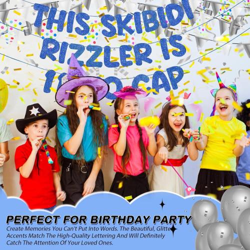 Fulmoon Pre Strung This Skibidi Rizzler Is 11 No Cap Glitter Banner 11th Birthday Party Decorations, Funny Birthday Sign, Party Supplies, Ideas, Gifts, Dark Blue