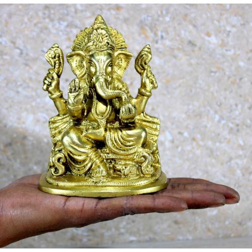 eSplanade 5 Ganesha Brass Showpiece | Home Decor | Ganesh Ganesha Ganpati Ganapati Murti Idol (Sitting Ganesha)