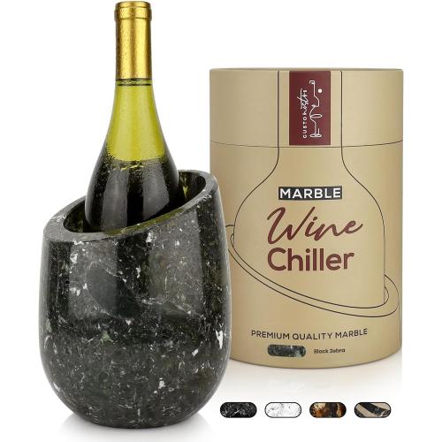 Gusto Nostro Marble Wine Chiller Bucket - 750ml Wine Bottle Cooler and Champagne Chiller for Party, Kitchen, Bar Cart Decor to Chill & Keep Bottles Cold with Unique Wine Lovers Gift Box (Black Zebra)