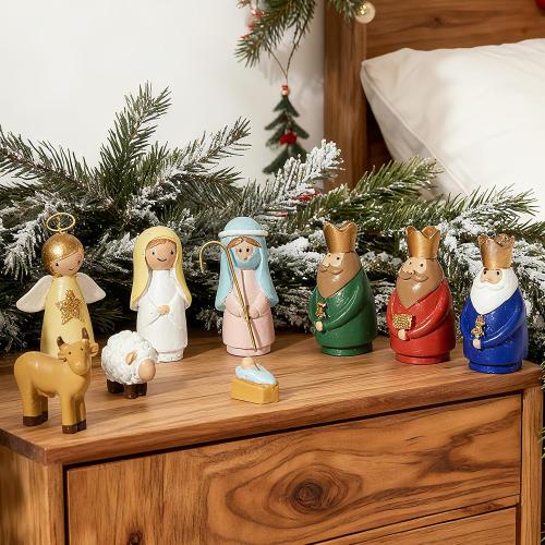 DN DECONATION Nativity Figurines Set, 11Pcs Resin Holy Family Scene - Colorful Mini Christmas Nativity Decor for Christmas Indoor Tabletop, Shelf, and Home Holiday Display