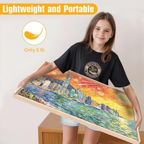 Puzzle Board with Drawers Rotatable 360-Degree Wheels and Cover 34 x 26 1500 Piece Wooden Jigsaw Puzzle Table Storage Organizer Portable Lightweight Design