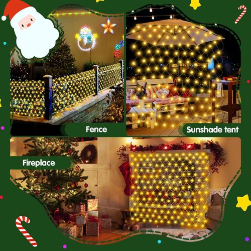 Hezbjiti Battery Operated Christmas Net Lights Outdoor 100 LED 5FT x 3.3FT Waterproof Timed Memory Mesh Lights for Xmas Trees Bushes Garden Yard Lawn Patio Christmas Decor (1 Pack Warm White)