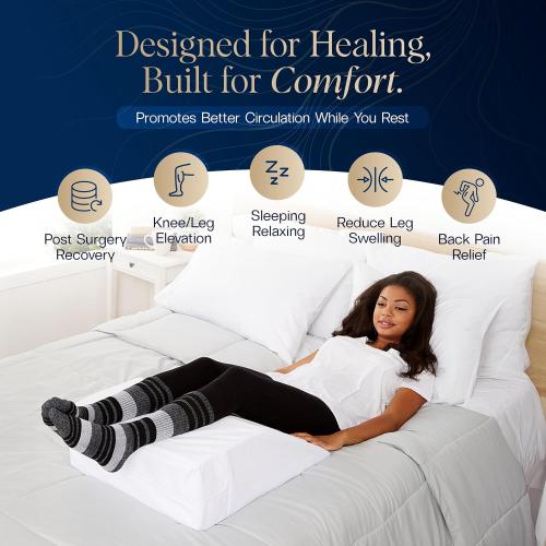 Gravity Leg Rest Pillow – Foam Wedge for Post-Surgery Recovery, Back Pain Relief, Side Sleeping, Varicose Veins, Restless Legs, Includes Removable, Washable Cover White