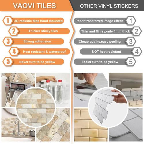 Color Grey VAOVI Peel and Stick Backsplash Tile for Kitchen Subway Self Adhesive Bathroom Wall Stickers