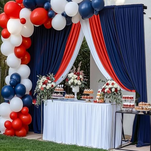 50ft×12ft Wrinkle Free Navy Blue Backdrop Curtain for Wedding Parties, 10 Panels 5×12ft Long Soft Silky Polyester Backdrop Drapes Photo Back Drop Cloth for Graduation Photography Background