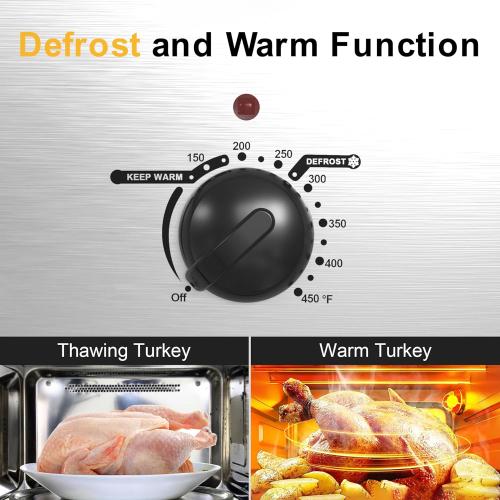 Sunvivi Roaster Oven, Electric Roaster Oven with Viewing Lid, 30lb 26-Quart Turkey Roaster with Unique Defrost/Warm Function, Large Roaster with Removable Pan & Rack, Stainless Steel, Silver