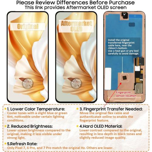 Olivechard for Google Pixel 8 Pro Screen Replacement with Frame (Fingerprint Cable Transfer Required) Aftermarket Display for GC3VE G1MNW – 6.7 Touch Digitizer Assembly (Not Original LTPO OLED)