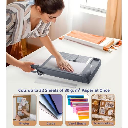 Firbon 12 Inch Guillotine Paper Cutter, Heavy-Duty Paper Trimmers, Gray | 30-Sheet Capacity | Inch &CM Scales | Paper, Cardstock & Photo Trimming | Scrapbooking Crafts | Office, Home & Studio Use