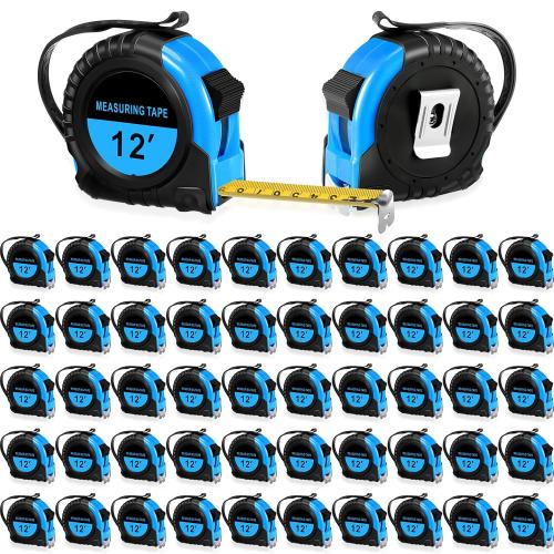 50 Pieces Tape Measure Retractable and Easy Read with Fractions Marked Easy Read Basics Self Locking Measuring Tape Bulk for Engineer Contractors(12 Ft,Blue)