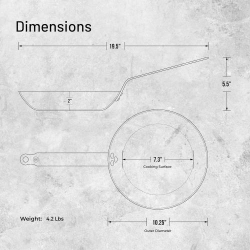 De Buyer MINERAL B Carbon Steel Fry Pan - 10.25” Diameter, 7.3” Cooking Surface - Ideal for Searing, Sauteing & Reheating - PFAS, PFOA & PFOS Free - Made in France