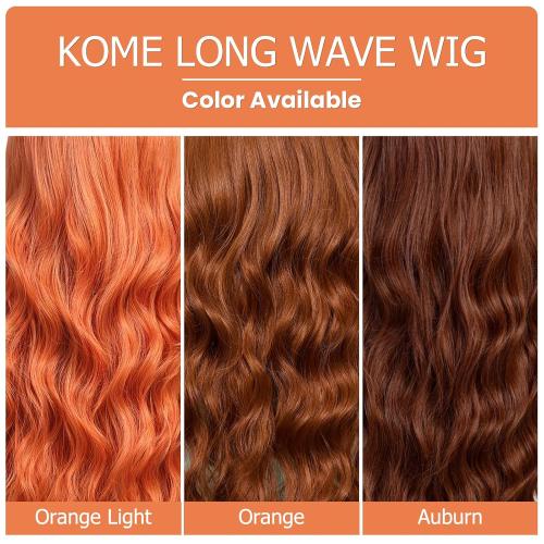 Orange Wigs with Bangs,Ginger Long Wavy Wig for Women,Long Curly Synthetic Hair Wig for Party Daily Use 24IN